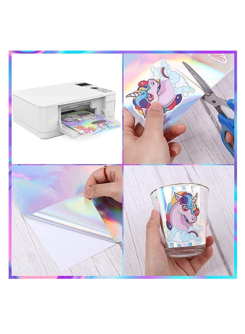 أرابايت ورقة ملصقات هولوغرافية شفافة A4 تحتوي على 50 ورقة من ورق الملصقات الشفاف الهولوغرافي بحجم 11.7 × 8.3 بوصة. هذا الورق للملصقات ذاتية اللصق ومقاوم للماء، ويتميز بتصميم هولوغرافي يمنح الملصقات مظهرًا برا - Image 4